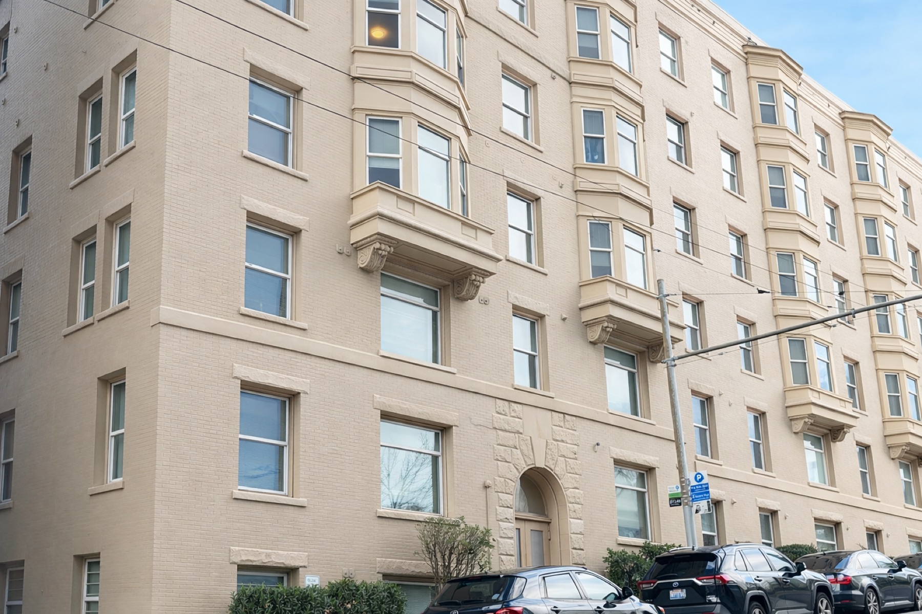 Historic bay windows on The Dover facade